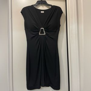 Women’s Sleek Black Dress with Silver Accent Piece